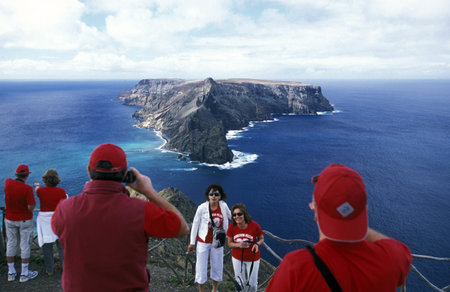 The coastal landscape of the island Ilheu de Baixo in sueden the Portuguese island of Porto Santo in Madeira in the Atlantic Oceanのeditorial素材