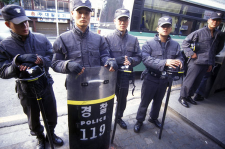 Police in the capital Seoul in South Korea in East Asia