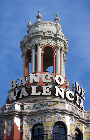The Banco de Valencia in the city center of Valenciaのeditorial素材