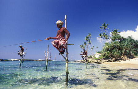 Asien, Indischer Ozean, Sri Lanka,
Traditionelle Fischer sogenannte Stelzenfischer beim Fischen in der naehe des Kuestendorf Ahangama an der Suedkueste von Sri Lanka. (URS FLUEELER)






のeditorial素材