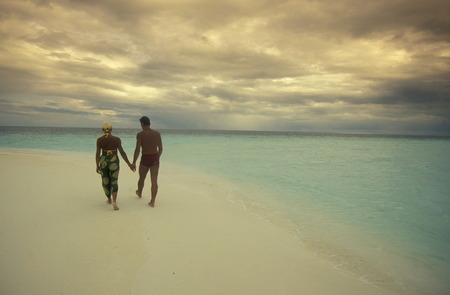 The Dream beach with palm trees and white sand on the island Velavaru in the South Male Atoll in the islands of the Maldives in the Indian Oceanのeditorial素材