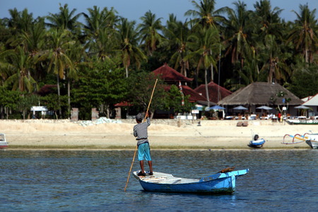 The harvest in the sea grass plantation on the island of Nusa Lembongan of the neighboring island of Bali, Indonesiaのeditorial素材