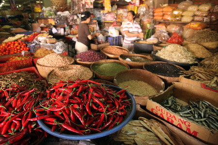 The Pasar Badung market in Denpasar in Central Bali on the island of Bali in Indonesiaのeditorial素材