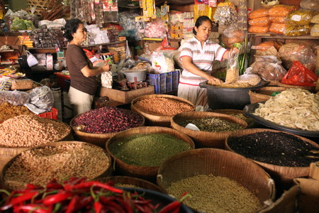 The Pasar Badung market in Denpasar in Central Bali on the island of Bali in Indonesiaのeditorial素材