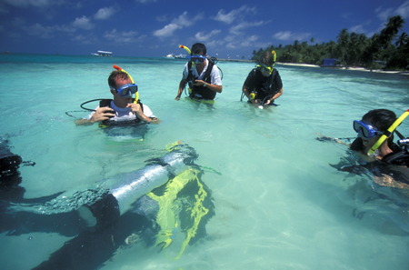 A diving school on the island Velavaru in the South Male Atoll in the islands of the Maldives in the Indian Oceanのeditorial素材