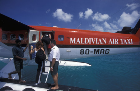 A seaplane on the islands of the Maldives in the Indian Ocean