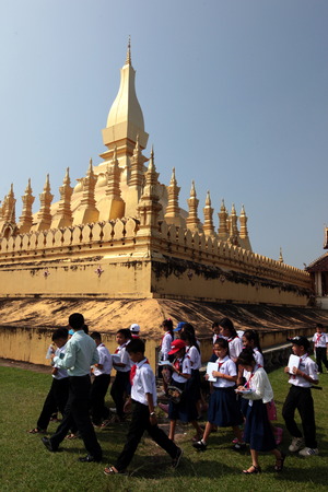 The Wat That Luang in Vientiane, capital of Laos in Southeast Asiaのeditorial素材