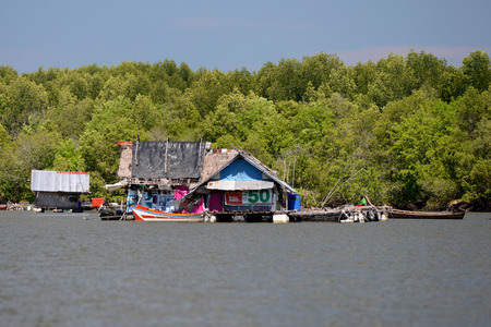 A fishing Village on a lagoon near the City of Krabi on the Andaman Sea in the south of Thailand. のeditorial素材