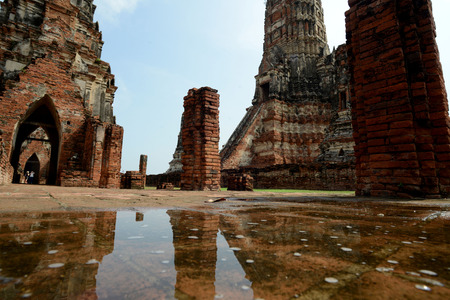 The Wat Chai Wattanaram Temple in City of Ayutthaya in the north of Bangkok in Thailand, Southeastasia.の写真素材
