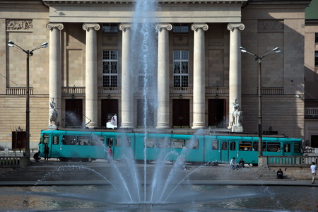 A tram in the center of Poznan in the west of Poland.のeditorial素材