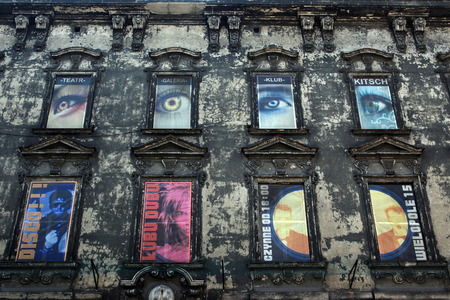 A facade in the Old Town of Krakow in sueden of Poland.のeditorial素材