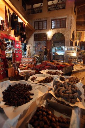 a smal Market Road in the medina of old City in the historical town of Fes in Morocco in north Africa.のeditorial素材