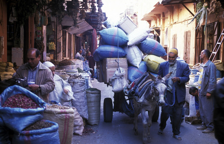 The Souq or Bazzar or Market in the old town of Marrakesh in Morocco in North Africa.のeditorial素材