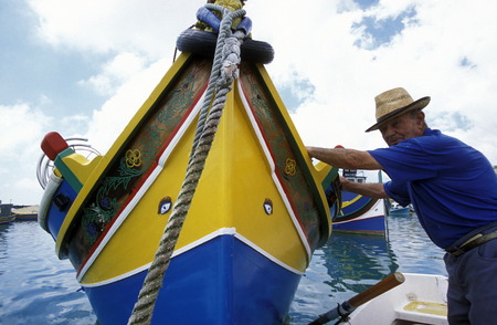 The Fishing Village of Marsaxlokk on the eastcoast of Malta in Europe.のeditorial素材