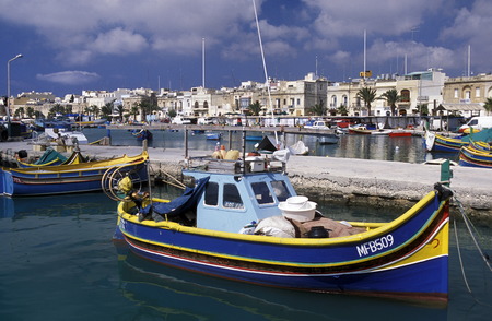 The Fishing Village of Marsaxlokk on the eastcoast of Malta in Europe.のeditorial素材