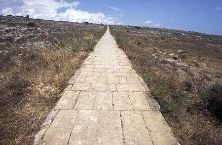 The walkway to the Ruin of the Hagar Qim Temple in the south of Malta in Europe.のeditorial素材