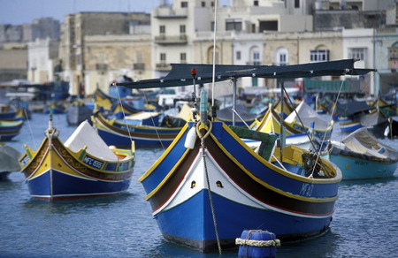 The Fishing Village of Marsaxlokk on the eastcoast of Malta in Europe.のeditorial素材