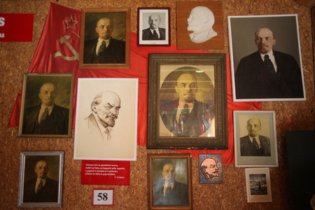 The historic Grutapark with old statues of Lenin and Stalin near the town of Druskininkai in the south of Vilnius and the Baltic state of Lithuania,のeditorial素材