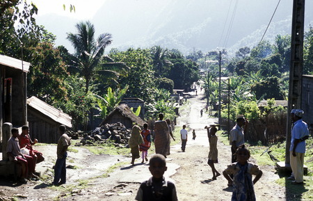 a road in a village on the Iceland of Anjouan on the Comoros in the Indian Ocean Ilands in Africa.のeditorial素材