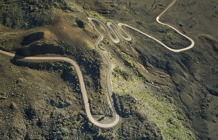 The road and Landscape allrond the Volcano  Piton de la Fournaise on the Island of La Reunion in the Indian Ocean in Africa.の写真素材
