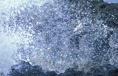 a fishermen on the coast near of the village of St Joseph on the Island of La Reunion in the Indian Ocean in Africa.のeditorial素材