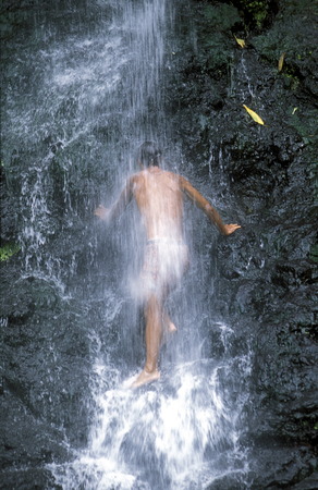 the waterfall and natural parc of La Ravine St Gilles bei St Gilles les Bains on the Island of La Reunion in the Indian Ocean in Africa.のeditorial素材
