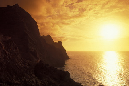 The coast near Ribeira Grande on the Iceland of Santo Antao in Cape Berde in the Atlantic Ocean in Africa.のeditorial素材
