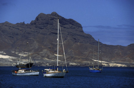 The Mountains near the city of Mindelo on the Iceland of Sao Vicente Cape Verde on the Atlantic...