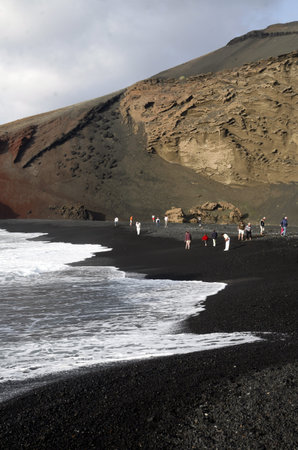 the Landscape of El Golfo on the Island of Lanzarote on the Canary Islands of Spain in the Atlantic Ocean. on the Island of Lanzarote on the Canary Islands of Spain in the Atlantic Ocean.のeditorial素材