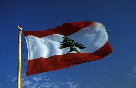 The Lebanon Nationalflagg in the National Stadium in Beirut in Lebanon.のeditorial素材