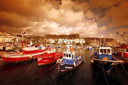 the harbor of the fishing village of Puerto de Mogan in the south of Gran Canay on the Canary Iceland of Spain in the Atlantic ocean.のeditorial素材