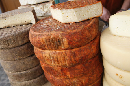 cheese at the Market in the Village of Teror in the Mountains of central Gran Canay on the Canary Iceland of Spain in the Atlantic ocean.のeditorial素材