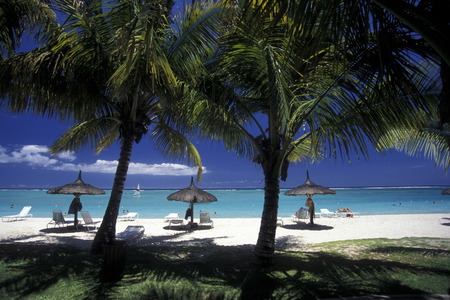 A sandy beach on the west coast of Mauritius in the Indian Ocean.のeditorial素材