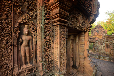 The Tempel Ruin of  Banteay Srei about 32 Km north of the Temple City of Angkor near the City of Siem Riep in the west of Cambodia.のeditorial素材