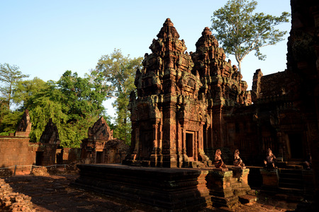 The Tempel Ruin of  Banteay Srei about 32 Km north of the Temple City of Angkor near the City of Siem Riep in the west of Cambodia.のeditorial素材