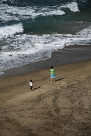 the Beach Playa de Garcey on the Island Fuerteventura on the Canary island of Spain in the Atlantic Ocean.のeditorial素材