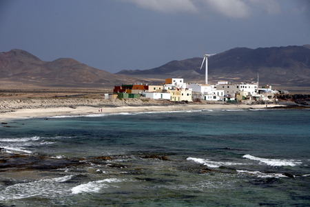 The Fishing Village of  Puertito de la Cruz on the coast in the Jandia Natural Parc on the south of the Island Fuerteventura on the Canary island of Spain in the Atlantic Ocean.のeditorial素材