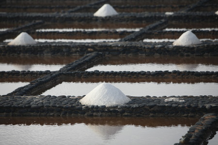 the Salinas of Las Salinas on the Island Fuerteventura on the Canary island of Spain in the Atlantic Ocean.の写真素材