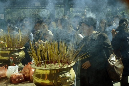 a traditional chinese Temple in Hong Kong in the south of China in Asia.のeditorial素材