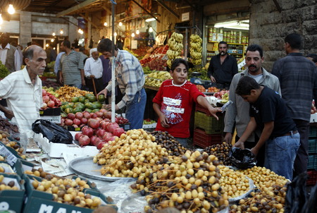 a market road in the City Amman in Jordan in the middle east.のeditorial素材