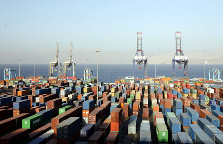 the Harbour in the city of Aqaba on the red sea in Jordan in the middle east.