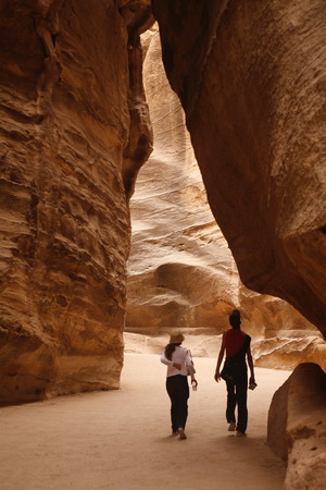 the landscape and streets in the Temple city of Petra in Jordan in the middle east.のeditorial素材