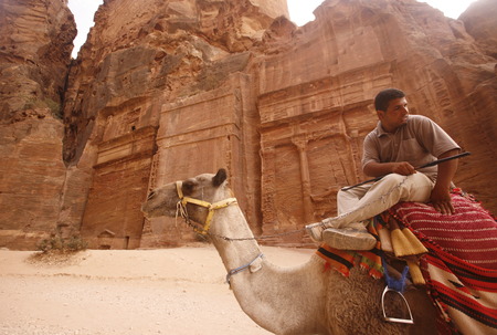 the street of Facades or Necropolis in the Temple city of Petra in Jordan in the middle east.のeditorial素材