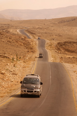 the road and Landscape on the way tu the Moses Church on the Mount Nebo in Jordan in the middle east.のeditorial素材