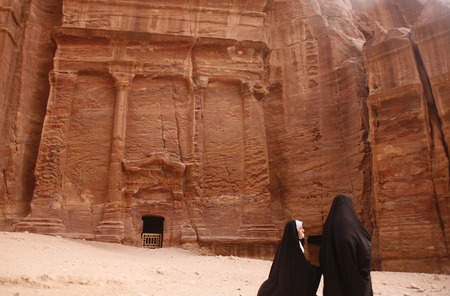 the street of Facades or Necropolis in the Temple city of Petra in Jordan in the middle east.のeditorial素材