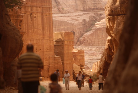 the street of Facades or Necropolis in the Temple city of Petra in Jordan in the middle east.のeditorial素材