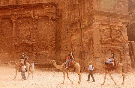 the street of Facades or Necropolis in the Temple city of Petra in Jordan in the middle east.のeditorial素材