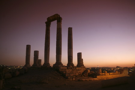 The Ruins of the citadel Jabel al Qalah in the City Amman in Jordan in the middle east.の写真素材