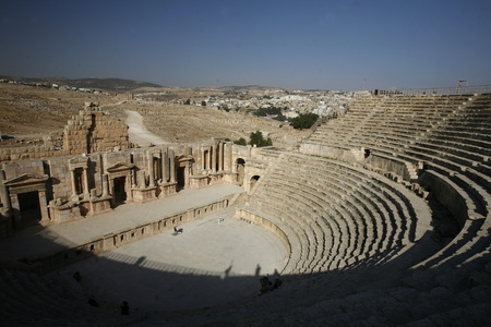 the Roman Theater in Roman Ruins of Jerash in the north of Amann in Jordan in the middle east.のeditorial素材