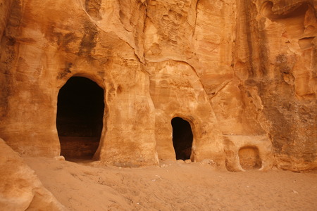 The Treasury of the little Petra in the Temple city of Petra in Jordan in the middle east.の写真素材
